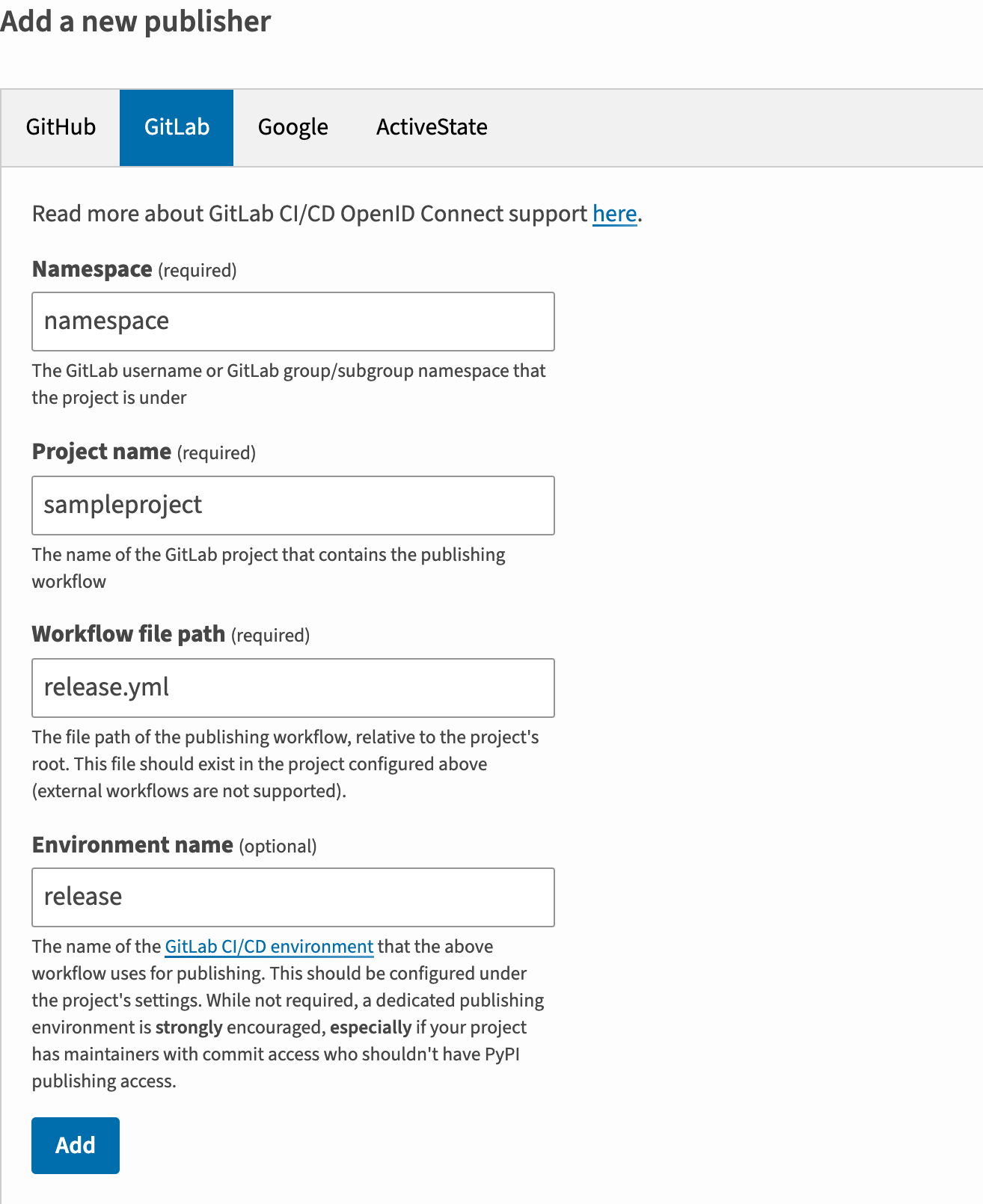 Image showing a newly added ActiveState publisher