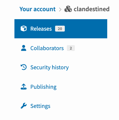 Image showing the 'Publishing' link in the project sidebar